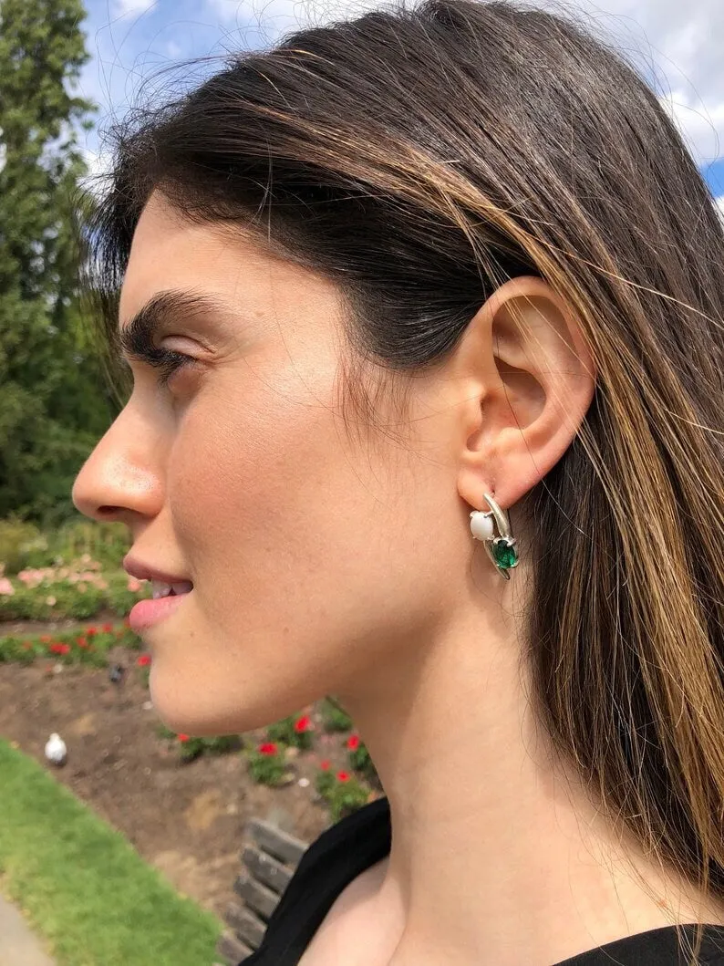 Two Stone Diamond Earrings - Sparkly Vintage Earrings - Clear Drop Earrings
