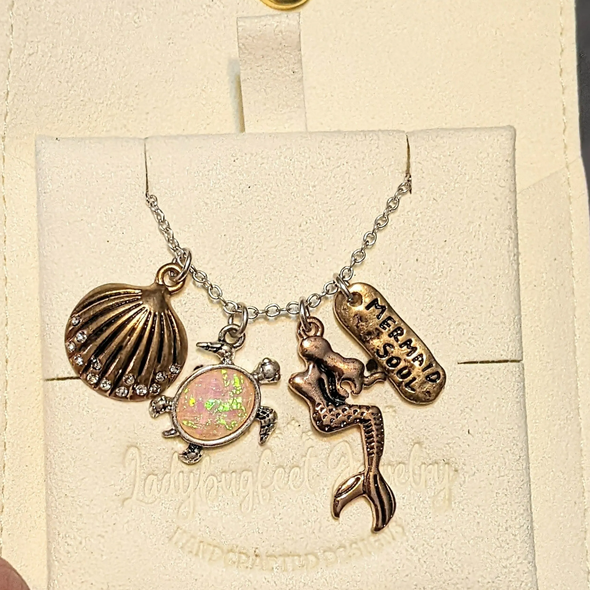 Two Tone Mermaid Sea Life Charm Necklace / Earring Set