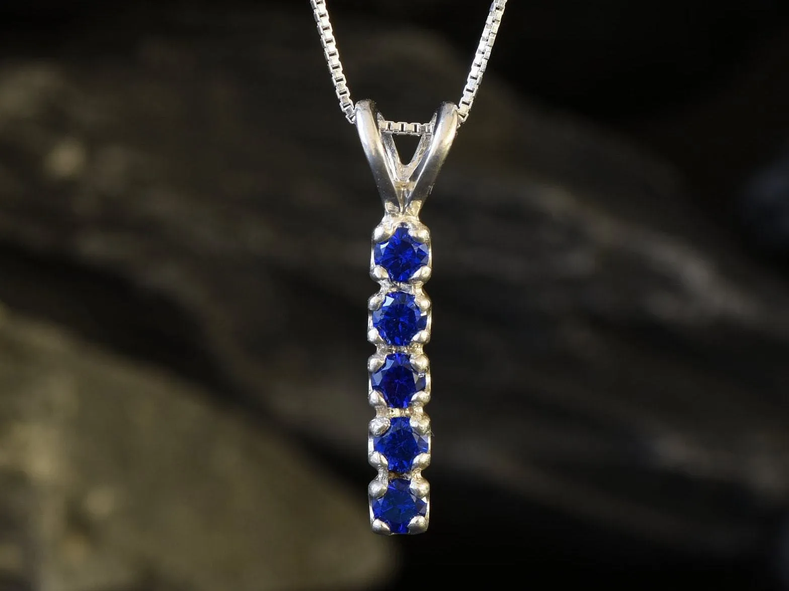 Vertical Sapphire Necklace - Blue Gemstone Pendant - Layering Necklace