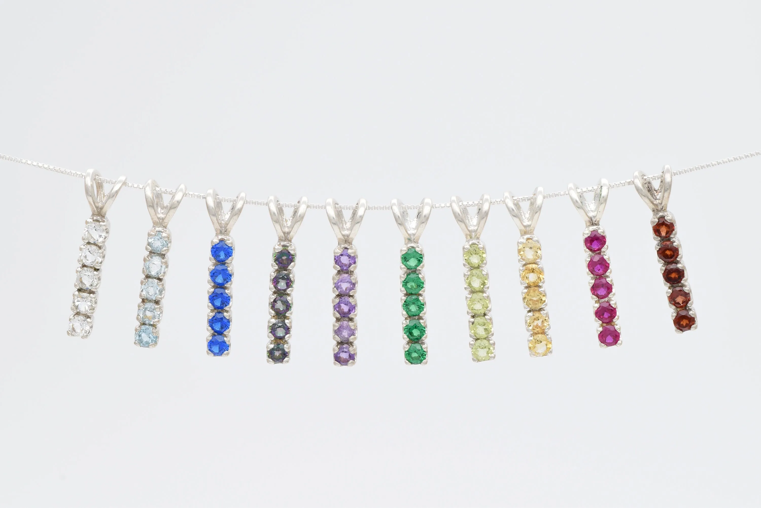 Vertical Sapphire Necklace - Blue Gemstone Pendant - Layering Necklace