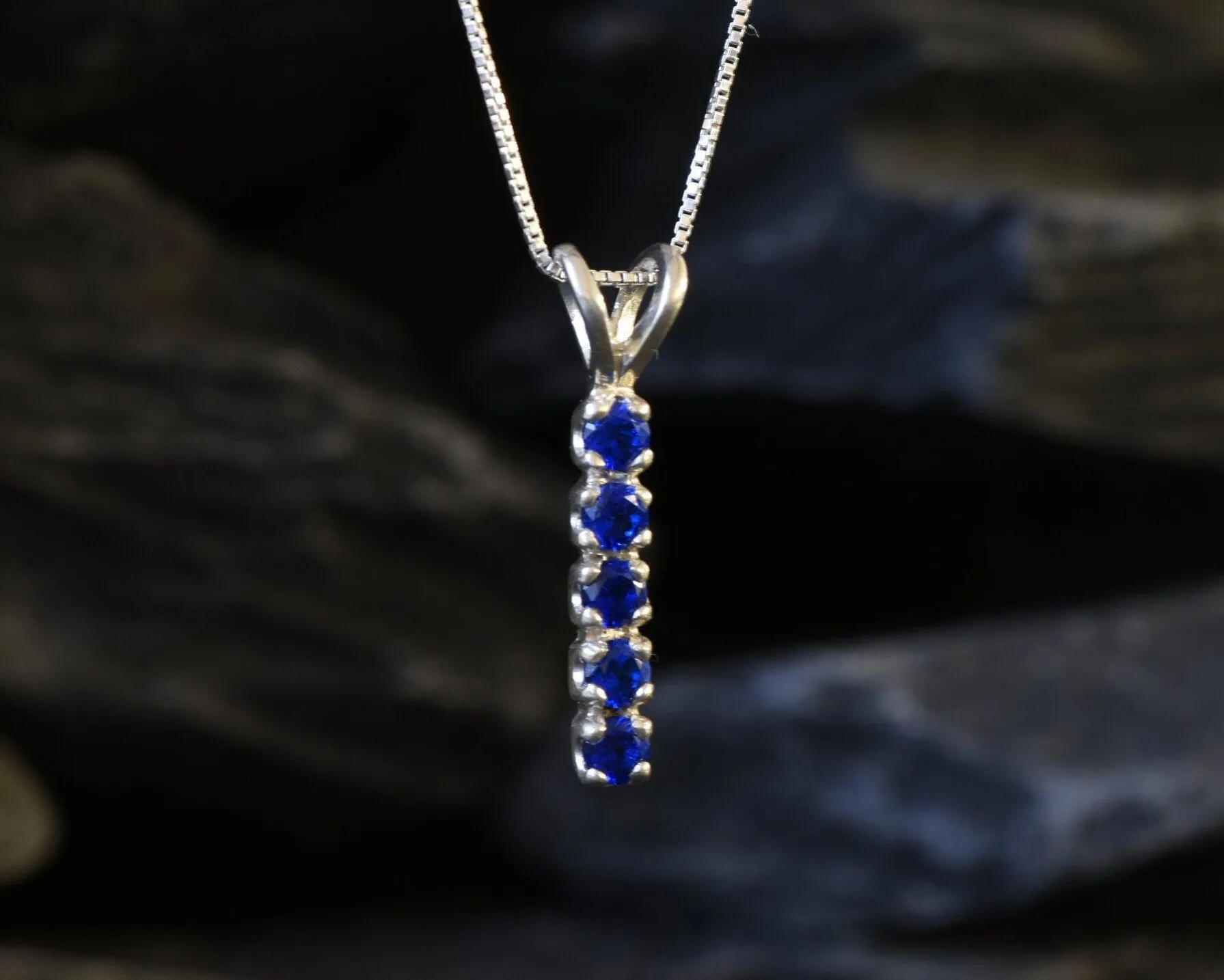Vertical Sapphire Necklace - Blue Gemstone Pendant - Layering Necklace