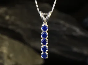 Vertical Sapphire Necklace - Blue Gemstone Pendant - Layering Necklace