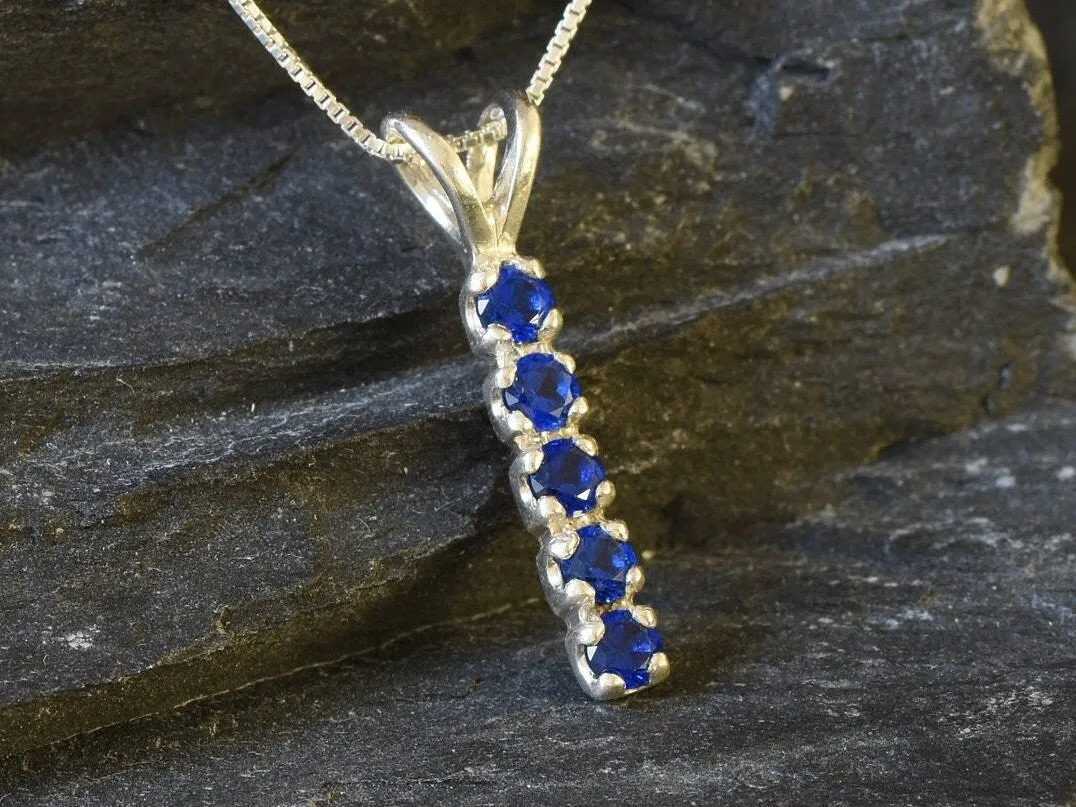 Vertical Sapphire Necklace - Blue Gemstone Pendant - Layering Necklace