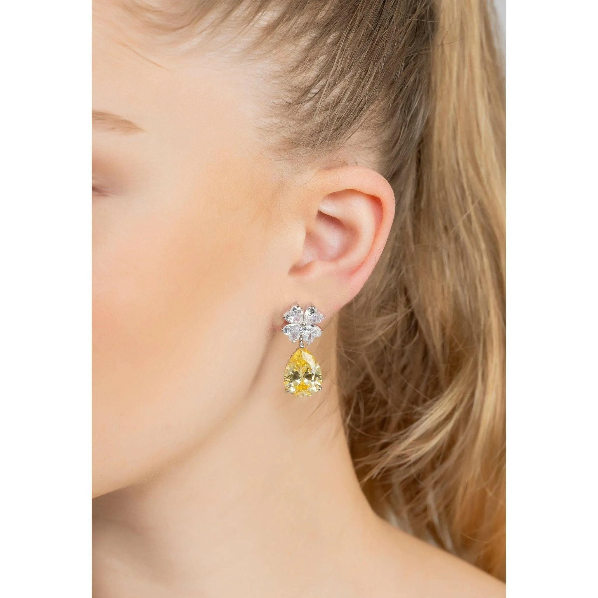 Victoria Teardrop Earrings Silver Yellow Topaz