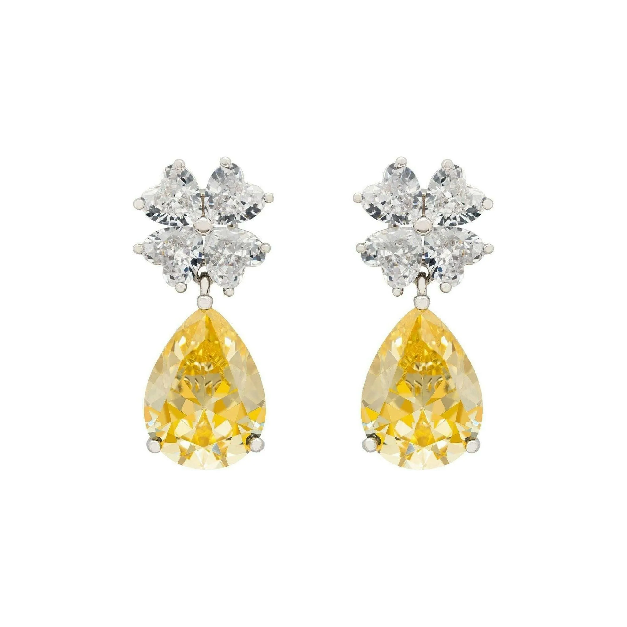 Victoria Teardrop Earrings Silver Yellow Topaz