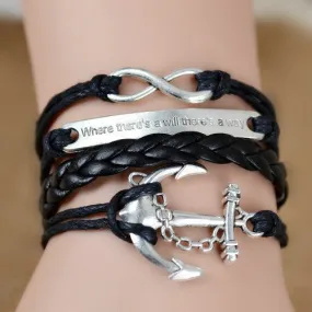 Where There's a Will There's a Way Handmade Infinity Anchor Rudder Charm Bracelet Multilayer Woven Women Men Bracelet