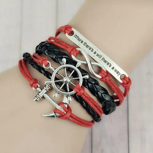 Where There's a Will There's a Way Handmade Infinity Anchor Rudder Charm Bracelet Multilayer Woven Women Men Bracelet