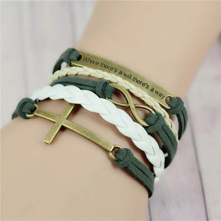 Where There's a Will There's a Way Handmade Infinity Anchor Rudder Charm Bracelet Multilayer Woven Women Men Bracelet