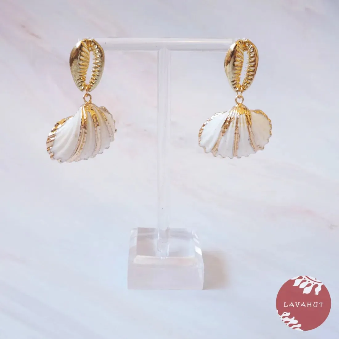 White Ark Seashell Post Earrings