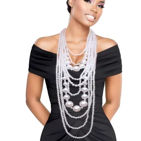 White Long White Pearl Necklace Set