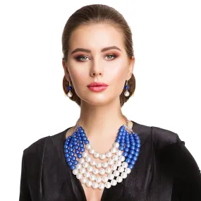 Women's Faux Pearl Blue Cream Necklace Set