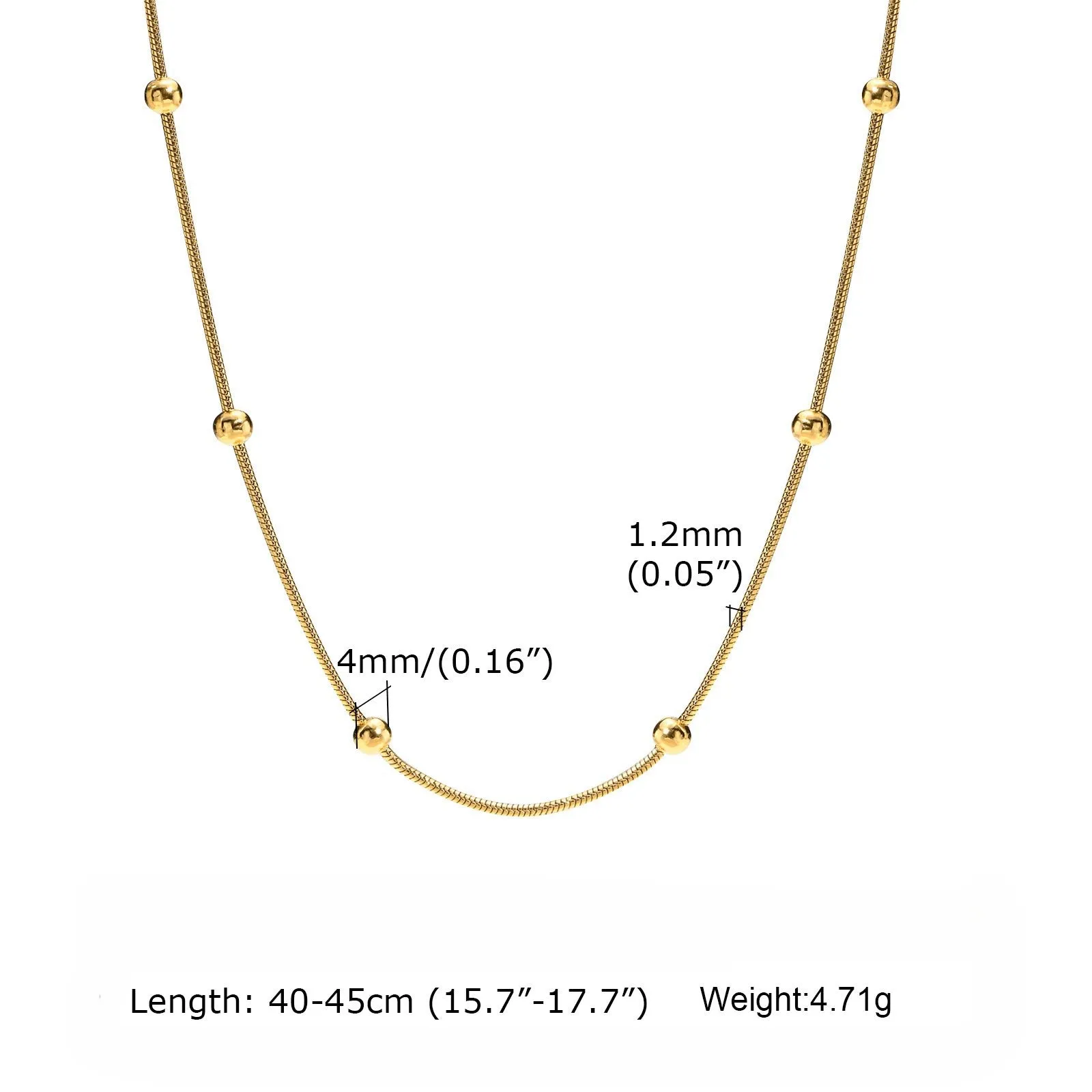 Women's Simple Separated Bead Gold Chain Necklace & Chain Bracelet