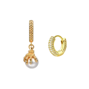 WONG Asymmetric Dragon Pearl Dangly and Hoop Earring Set